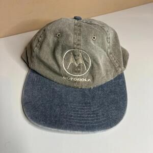 Vintage Motorola Hat Two-Tone Cap Gray Blue Embroidered Logo Dad Hat Adjustable